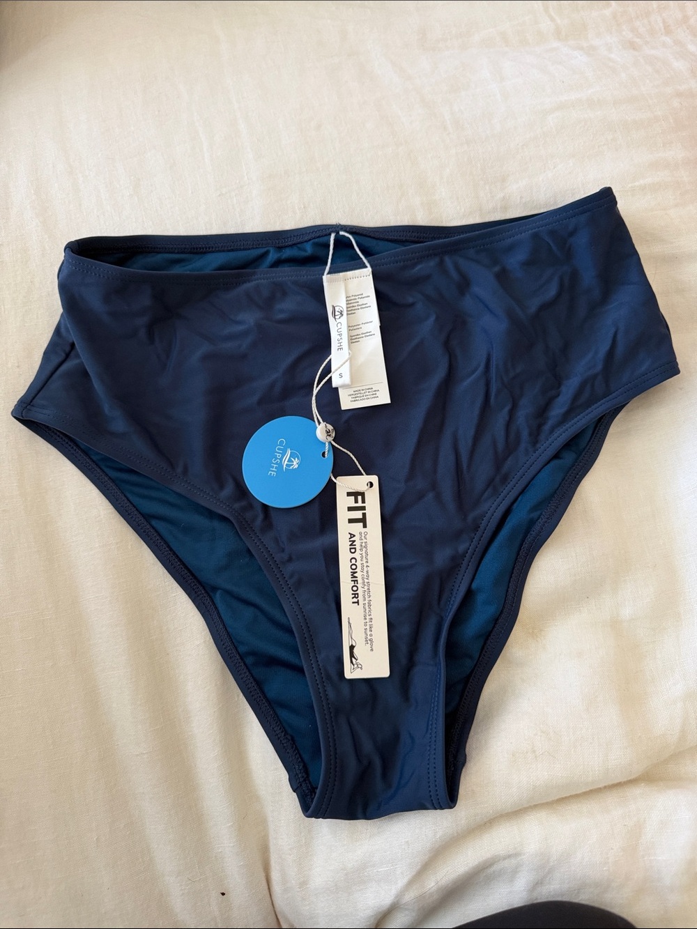 NWT Cupshe High-Waist Swim Bottoms in Navy - Fit & Comfort